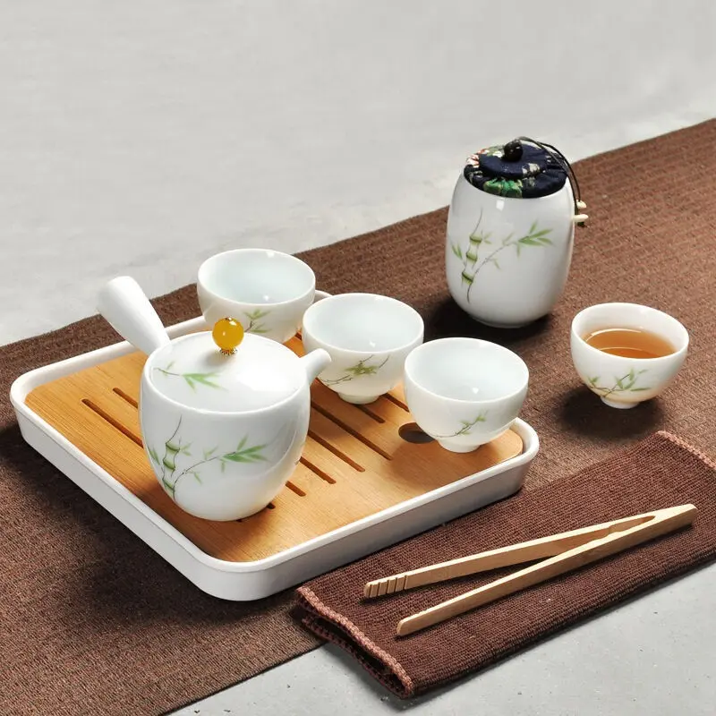 

Loyal And Obedient At Kung Fu Tea Have Tea Tray Travel Suit Sweet White Porcelain Blue Color Trace A Design In Gold Tea Set Can