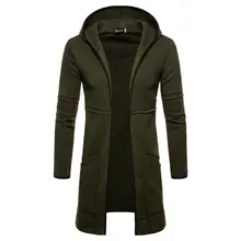 Мужской свитер, длинный кардиган с большим карманом и капюшоном, новинка, чистый цвет, модное ветрозащитное повседневное пальто европейского размера