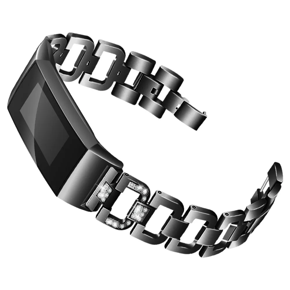 Ouhaobin Смарт-часы браслет из нержавеющей стали с бриллиантами для Fitbit Charge 3 сменные Аксессуары Для fitbit charge3 916#2 - Цвет: BK