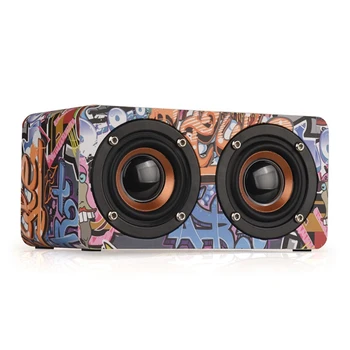 

Portable Bluetooth Speaker 3D Stereo Home Theater Desktop Speakers Support FM Radio Aux TF Wooden Doodle Pattern Speaker