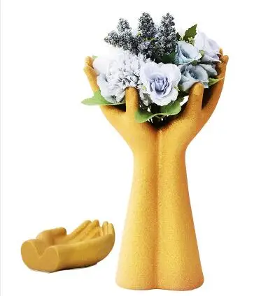 Европейские Керамические Формы для рук, ваза для украшения, художественные фигурки для дома, гостиной, ремесла, офис, ТВ-шкаф, аксессуары для цветочной композиции - Цвет: style13-2PCS-wflower