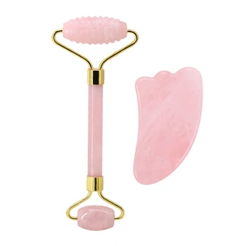 

Face Massage Jade Roller Rose Quartz Scraper Natural Stone Pink Crystal Facial Skin Care Massage Roller Lifting Tool With Spikes