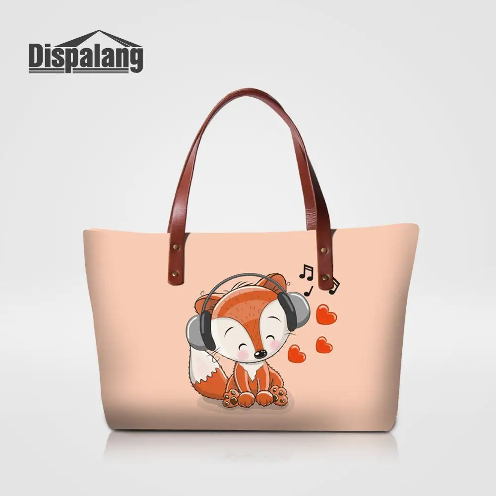 

Womens Fashion Handbags Cartoon Fox Pig Owl Lion Printing Girl Casual Party Totes Bags Custom Photo Ladies Shoulder Top Handle