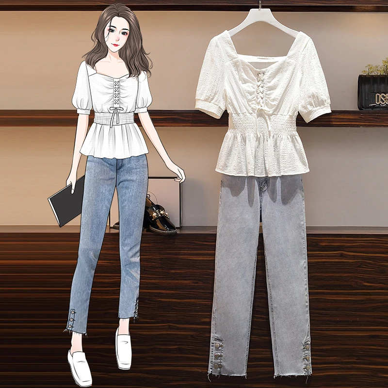 two piece jean outfit