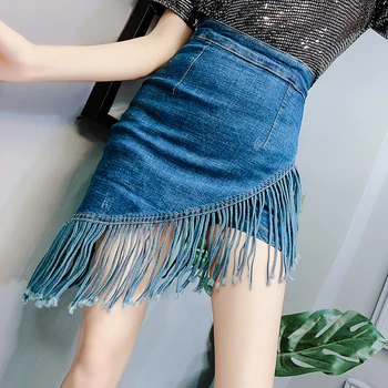 

2020 Summer Denim Skirt Women's High Waist Irregular Korean Short Mini Pants Jeans Skirts Women Fake Two Jean