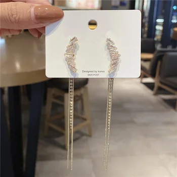

New Long Style Crystal Zircon Tassel Earrings Female Super Fairy Fashion Earrings Korean Simple Temperament Female Ear Jewelry