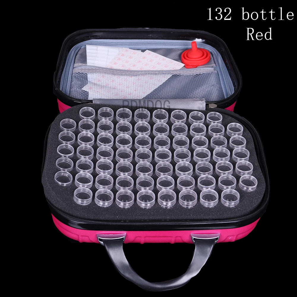 Hardshell Bead Sewing Pills Organizer Box Embroidery Container Bag for Storage DIY 5D Diamond Art Craft Accessory Pink 132 Slots Diamond Painting Storage Carring Case 