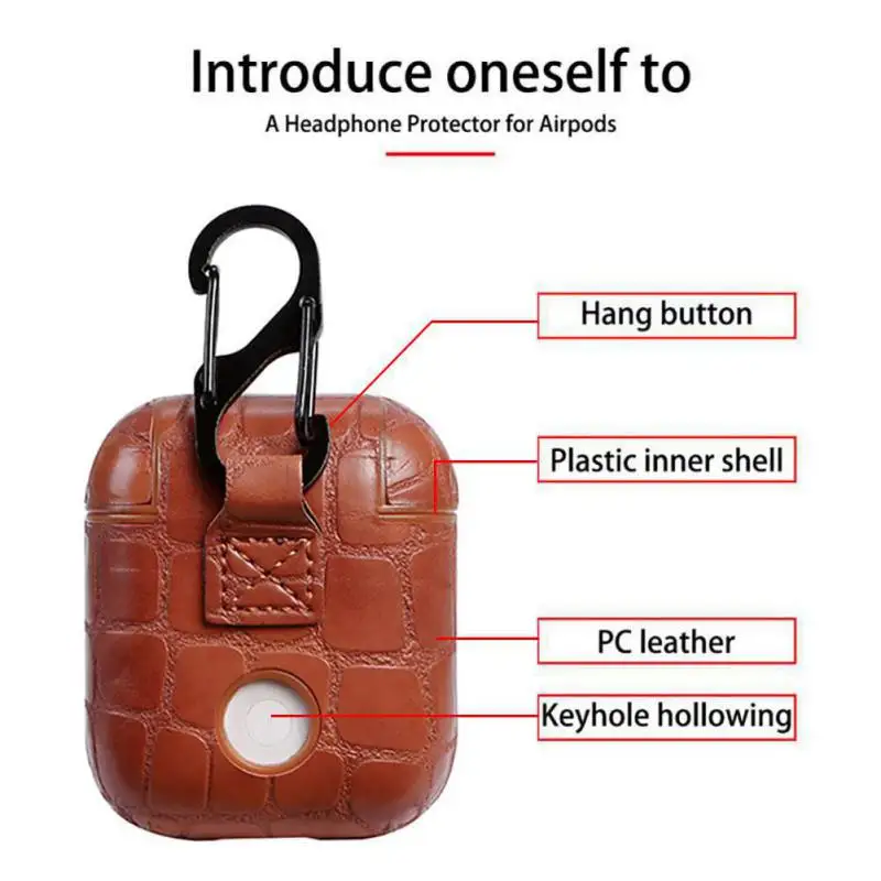 Headset Protective Case for AirPods Lightweight Portable Eco-friendly PU Leather Cover Earphone Protector with Carabiner | Электроника