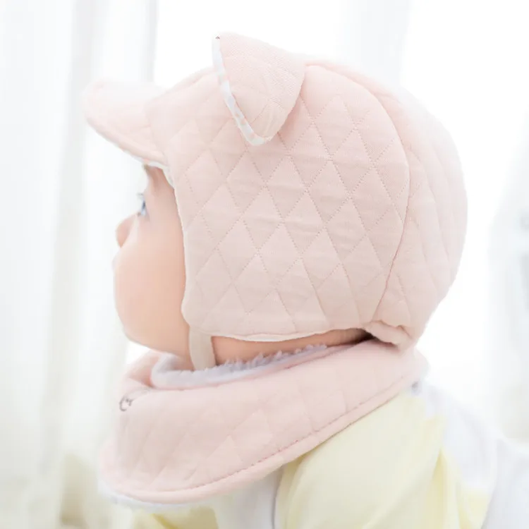 hat light pink Теплая шапка кролика, детская зимняя шапка с ушками, шапка-ушанка для маленьких мальчиков и девочек, детский чепчик шапка для новорожденного - Цвет: hat light pink