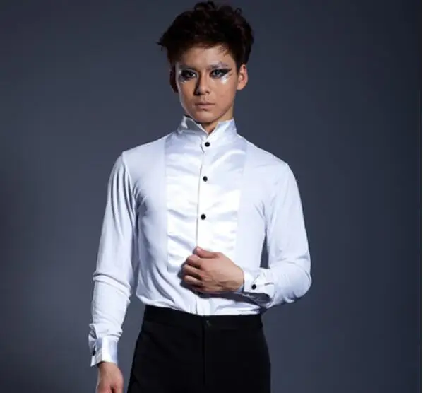 shirts S-6XL! Новая мужская бальная танцевальная куртка белая рубашка с длинными рукавами костюм для выступлений соревновательное платье - Цвет: shirts
