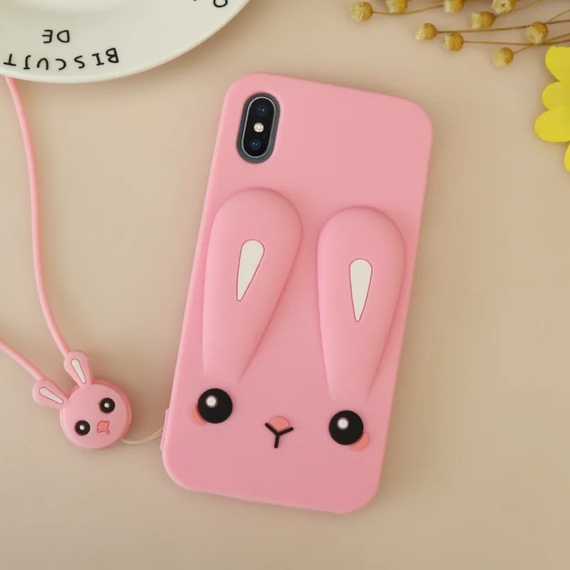 Мультяшный чехол со шнурком для iPhone XR XS Max 8 Plus мягкий силиконовый из ТПУ 11 Pro