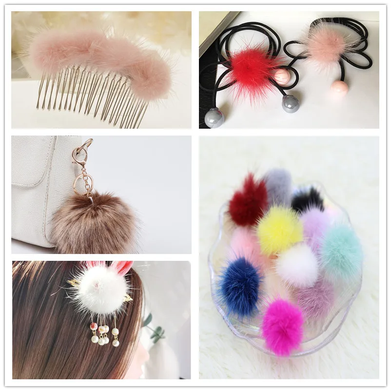 30/35mm Mink Pompon Fur Balls Pompoms for Ring Key Chain Shoes Hats Bags Fluffy Pom Pon DIY Hand Ornaments Crafts Accessories