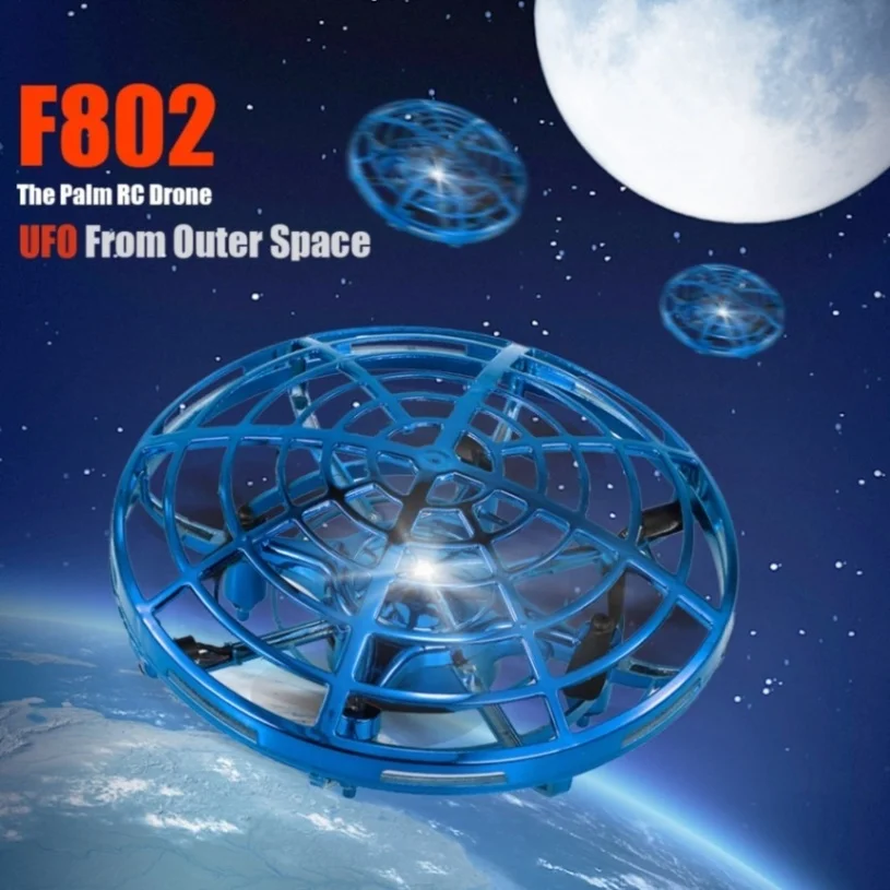 F802 Мини Инфракрасный индукционный вертолет ручной контроль UFO удержание высоты Радиоуправляемый Дрон Квадрокоптер радиоуправляемые игрушки для детей - Цвет: Blue