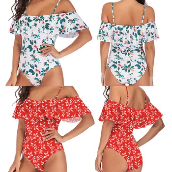 

One Piece Lotus Edge Swimming Suit Bikini Band Printed Sexy Swimming Suit