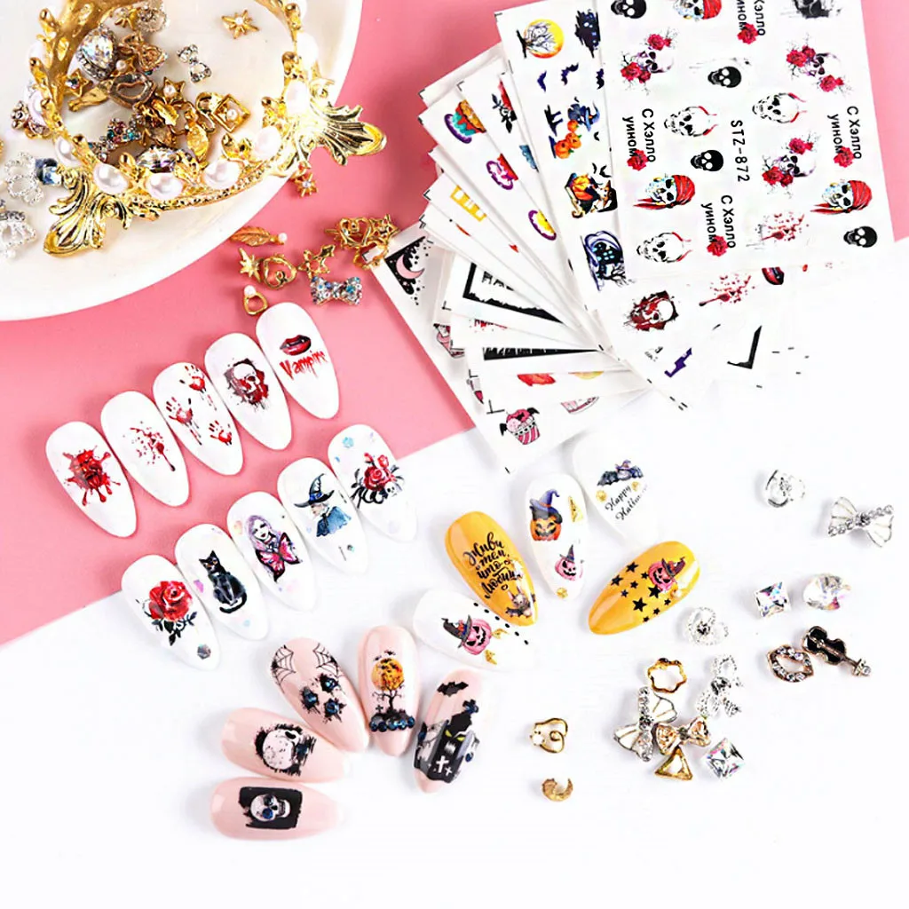 

24pcs sticker Halloween Nails Art Manicure Back Glue Decal Decorations Nail Sticker For Nails Tips Beauty   