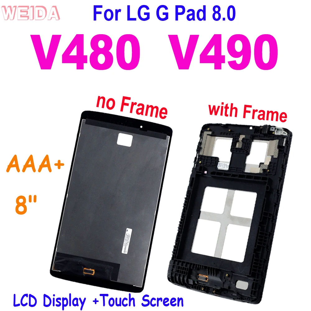 8 AAA+ LCD For LG G Pad 8.0 V480 V490 LCD Display Touch Screen Digitizer Panel Assembly with Frame for LG V480 LCD Replacement