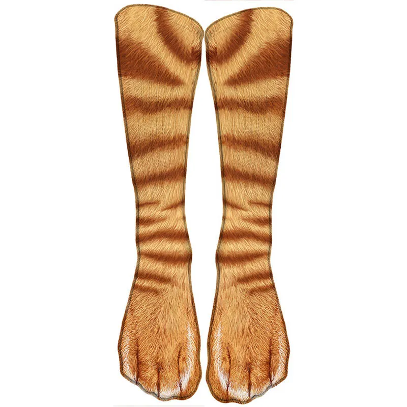 New 3D Print Adult Animal Paw Socks Unisex Crew Cat Long Stocks Elastic Breathable Sock Dog Horse Zebra Pig Cat Paw