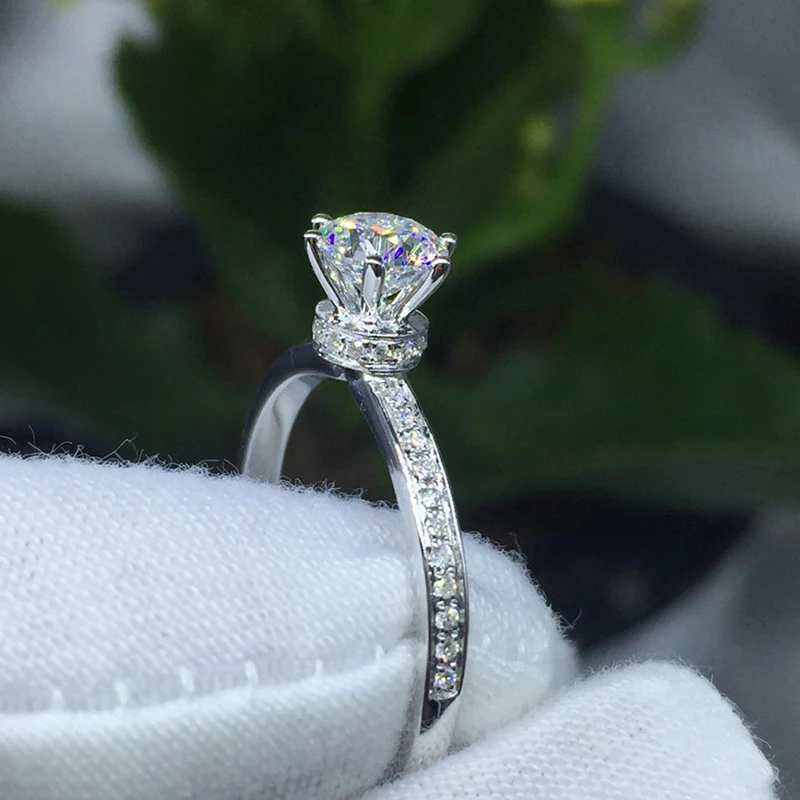 Классическое 1.0ct 6,5 мм искусственное свадебное кольцо из муассанита 925 пробы Серебряное обручальное ювелирное изделие женские подарки