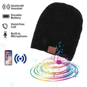 ワイヤレスbluetooth 5.0音楽ニット帽子bluetoothイヤホンヘッドフォンヘッドセットスピーカーとマイクスポーツスマートキャップニット帽子
