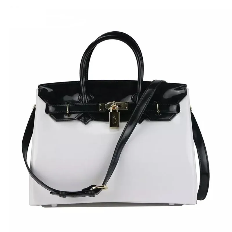 Black and White Горячее предложение! Распродажа! 19 ярких цветов, желе, сумки для женщин, подростков, пляжные сумки, 30 см Размер, вечерние сумки, женские сумки из ПВХ SMT088 - Цвет: Black and White