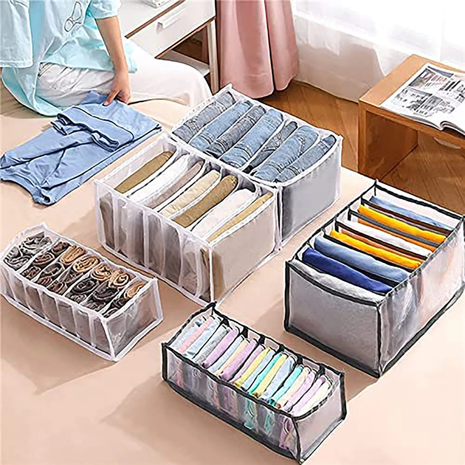 7 Grids Mesh Storage Bag Clothes Jeans Pants Storage Box Organizer Large  Size