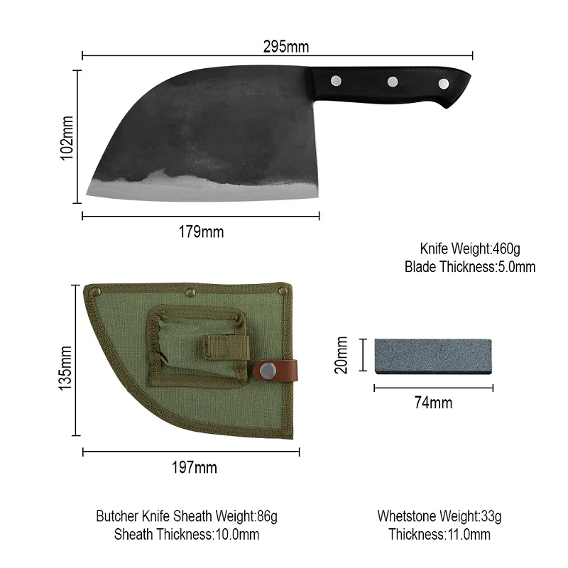 Кованые кухонные ножи, китайский Мясник ручной работы из высокоуглеродистой стали, нож для шеф-повара, нож для костяного чоппера с полной ручкой, нож с подарочной оболочкой - Цвет: with sharpener Pouch
