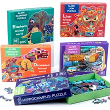 Rompecabezas de madera para niños y niñas, juguete creativo con ilustración exquisita, Escena de papel, educación para la primera infancia, rompecabezas de dinosaurio de tráfico
