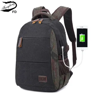 

FengDong men travel backpack usb charge casual canvas backpack boy laptop bag 15.6 student school bags for boys bagpack backbag