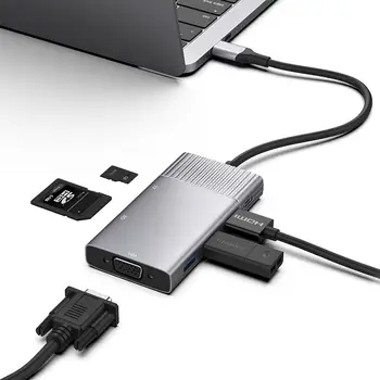 

8 in 1 Type-C to HDMI/VGA/PD/USB/Micro-SD/TF Card Reader Docking Station Hub For TV, projector, etc
