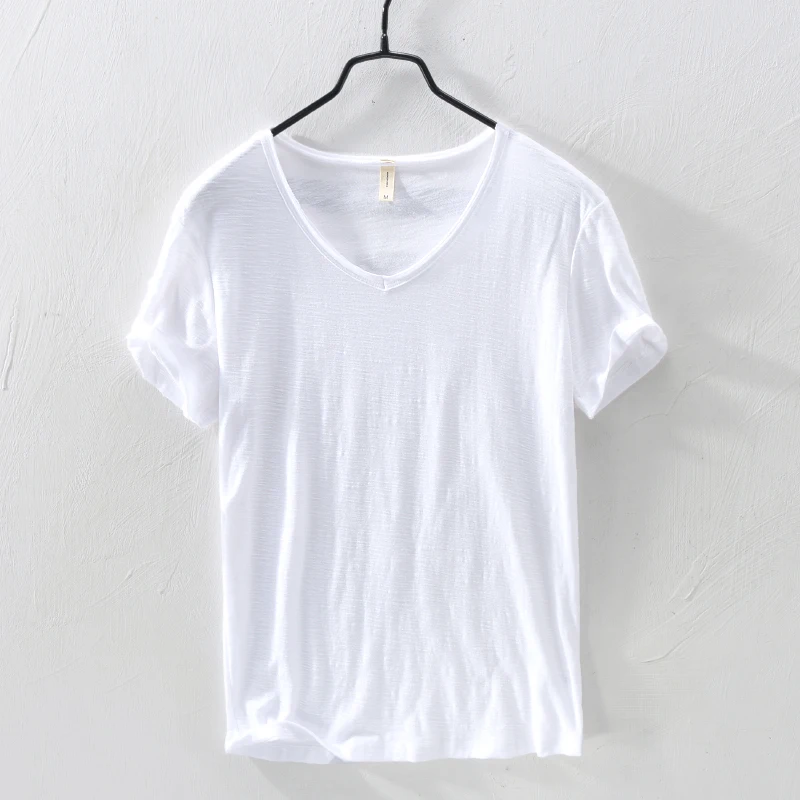 2020 Summer New 100% Cotton T-shirt Men V-neck Solid Color Casual T Shirt Basic Tees Plus Size Short Sleeve Tops Y2449 | Мужская одежда
