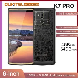 OUKITEL K7 Pro смартфон с 6-дюймовым дисплеем, восьмиядерным процессором MT6763, ОЗУ 4 Гб, ПЗУ 64 ГБ, Android 9,0, 18:9, 10000 мАч