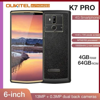 Перейти на Алиэкспресс и купить OUKITEL K7 Pro смартфон с 6-дюймовым дисплеем, восьмиядерным процессором MT6763, ОЗУ 4 Гб, ПЗУ 64 ГБ, Android 9,0, 18:9, 10000 мАч