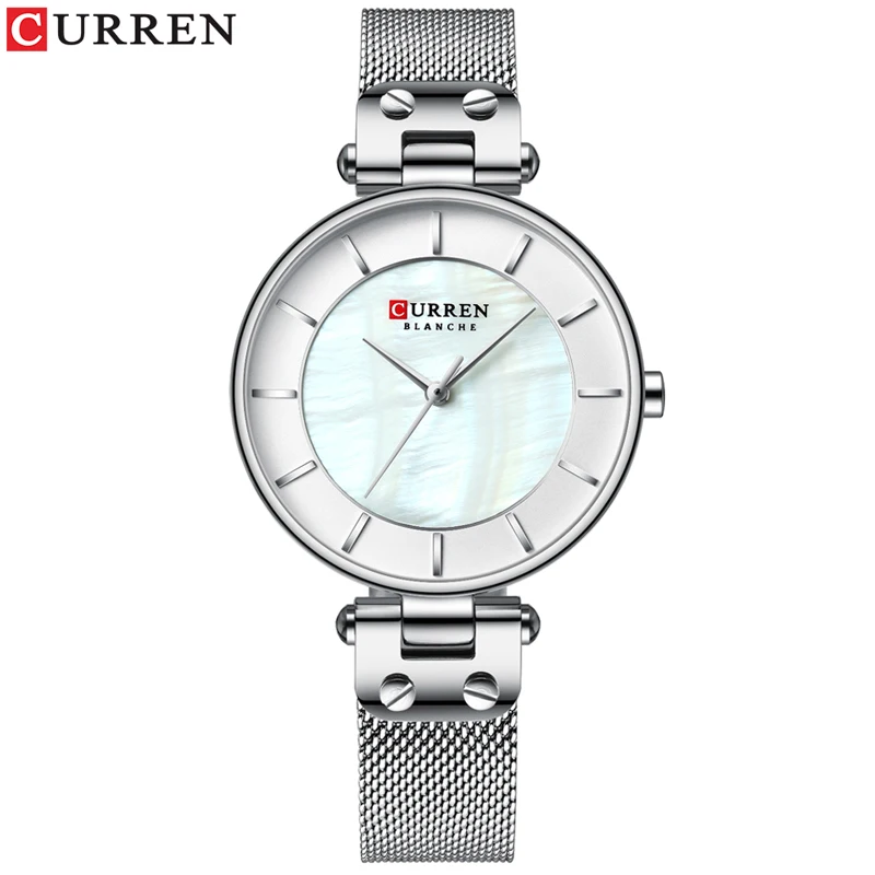 S silver white CURREN Creative Simple Quartz Watch Women's Dress Steel Mesh Watches New Clock Ladies Bracelet Watch relogios feminino 9056 - Цвет: S silver white