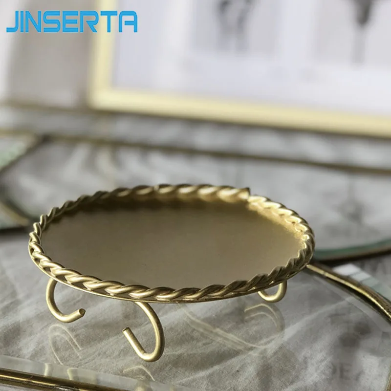 

JINSERTA Metal Storage Tray Jewelry Display Plate Cosmetic Organizer Mini Iron Round Desktop Sundries Tray Candlestick