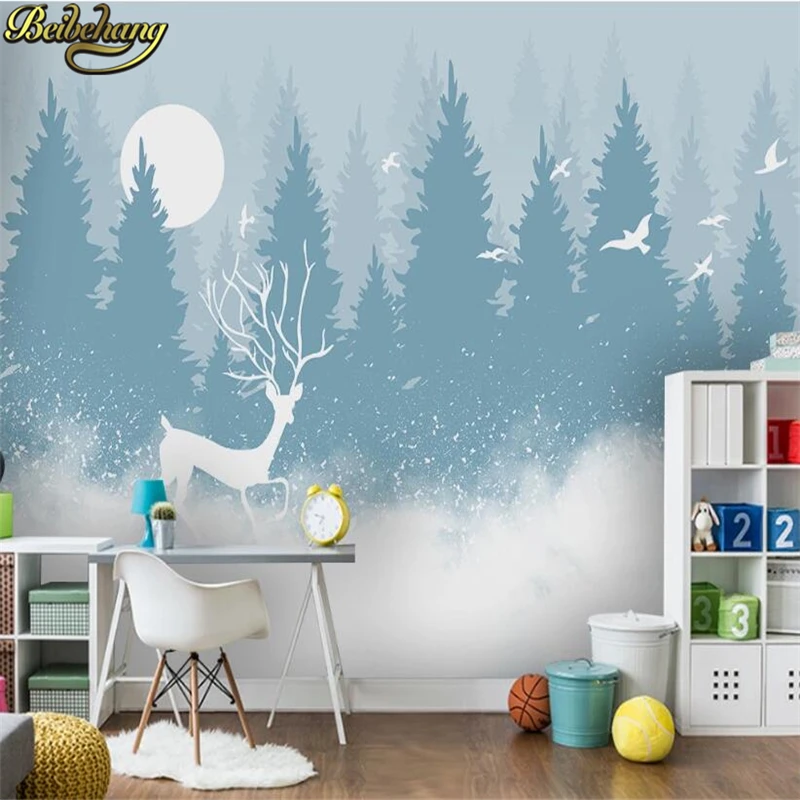 

beibehang custom Forest Elk Artistic Conception Bird wallpaper for Children's Room Bedroom Living Room TV Background Wall Decor