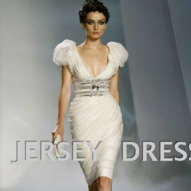 Горячая Распродажа Звездные знаменитости vestidos белый пузырь короткий рукав дизайн вечерние Хрустальные коктейльные платья