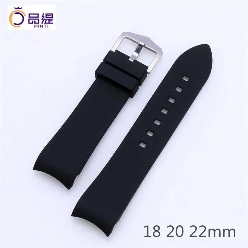 

New Curved End 18mm 20mm 22mm Silicone Rubber Watchband Durable Black Strap&Pin Clasp for Casio Tissot Armani Watch Free Tools
