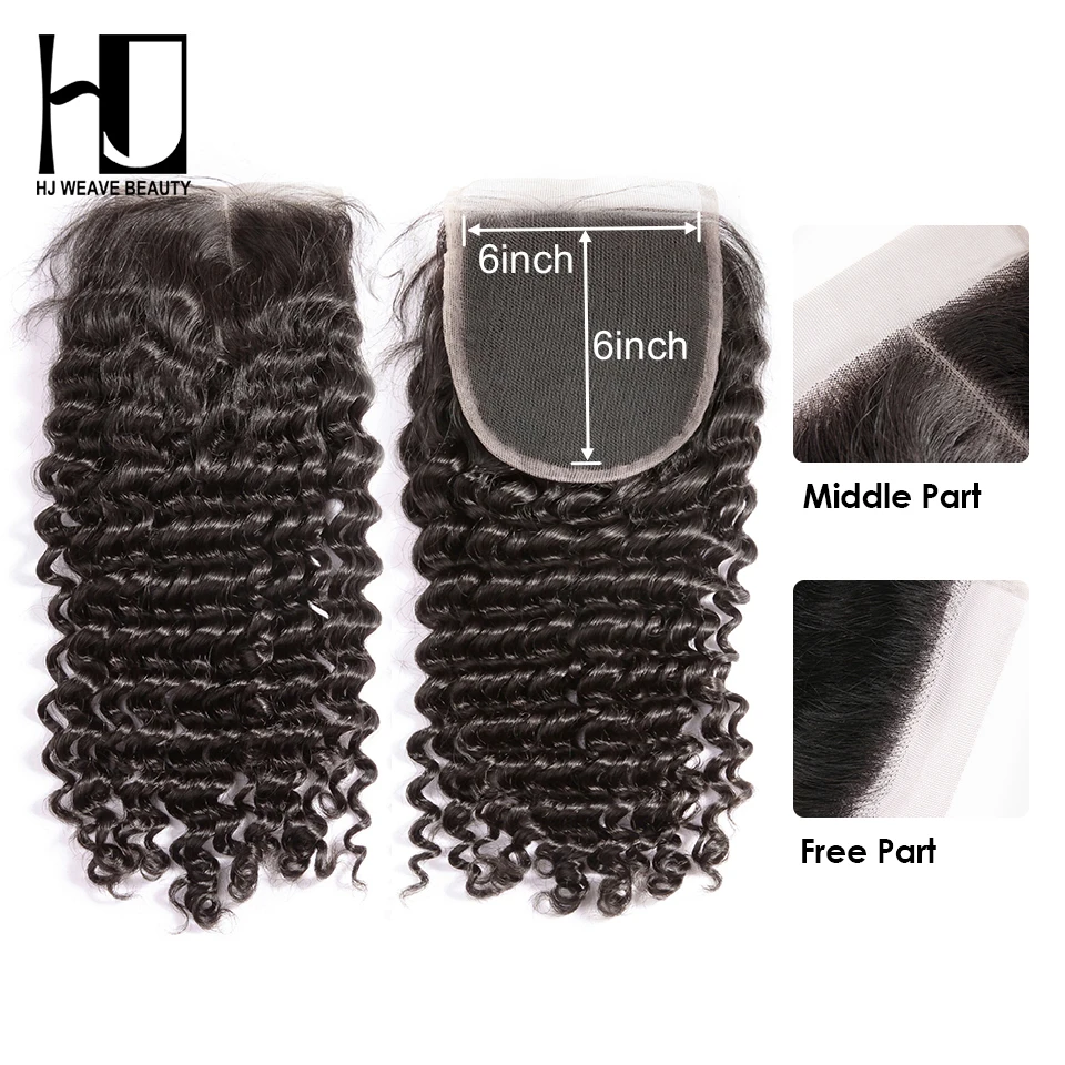 HJ Weave beauty перуанская глубокая волна 6x6 кружевная застежка глубокая расцветка 10-20 дюймов 100% бразильские Remy человеческие волосы закрытие