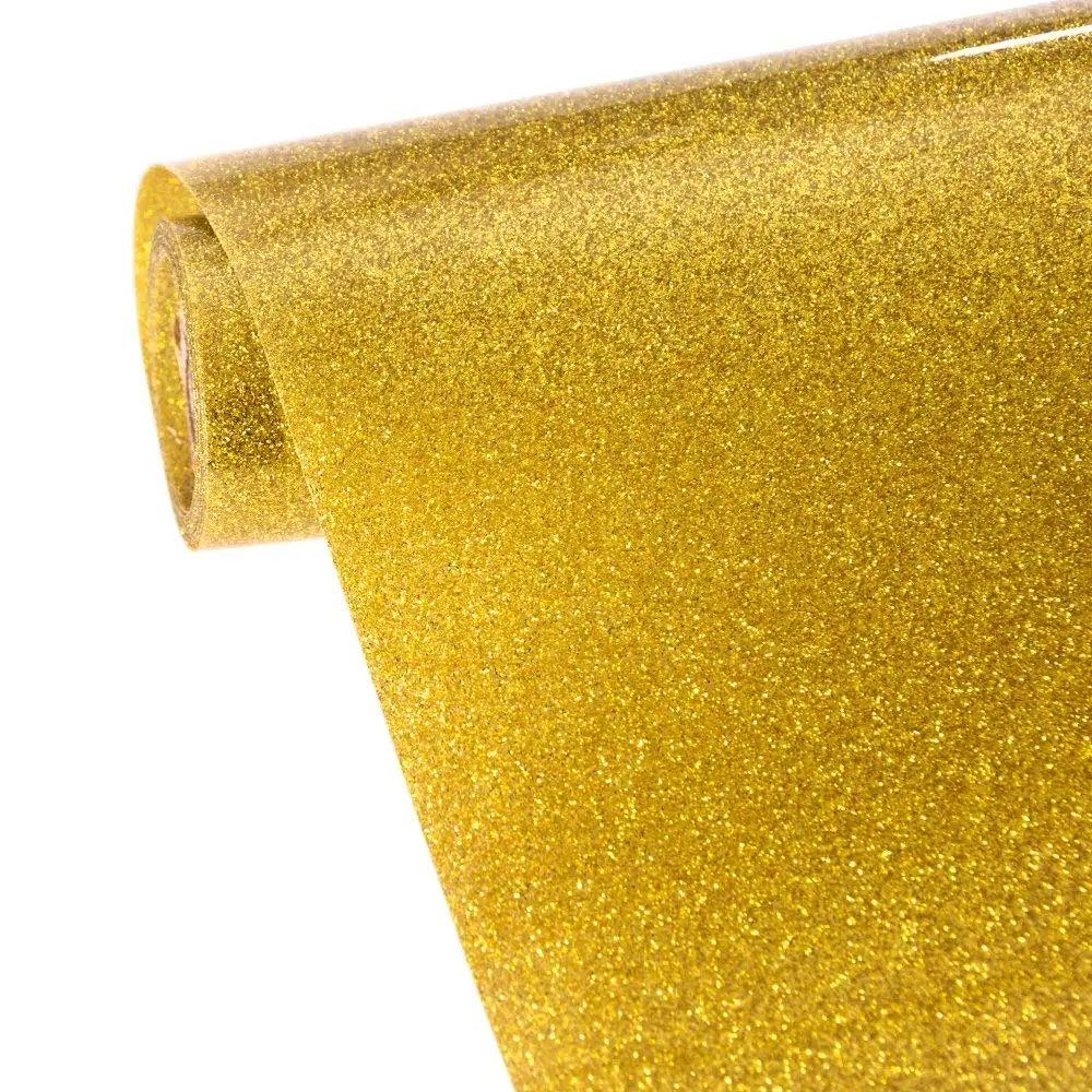 Gold Glitter Heat Transfer Vinyl Roll - 12in x 10ft, Gold Glitter Iron on HTV Vinyl for Shirts