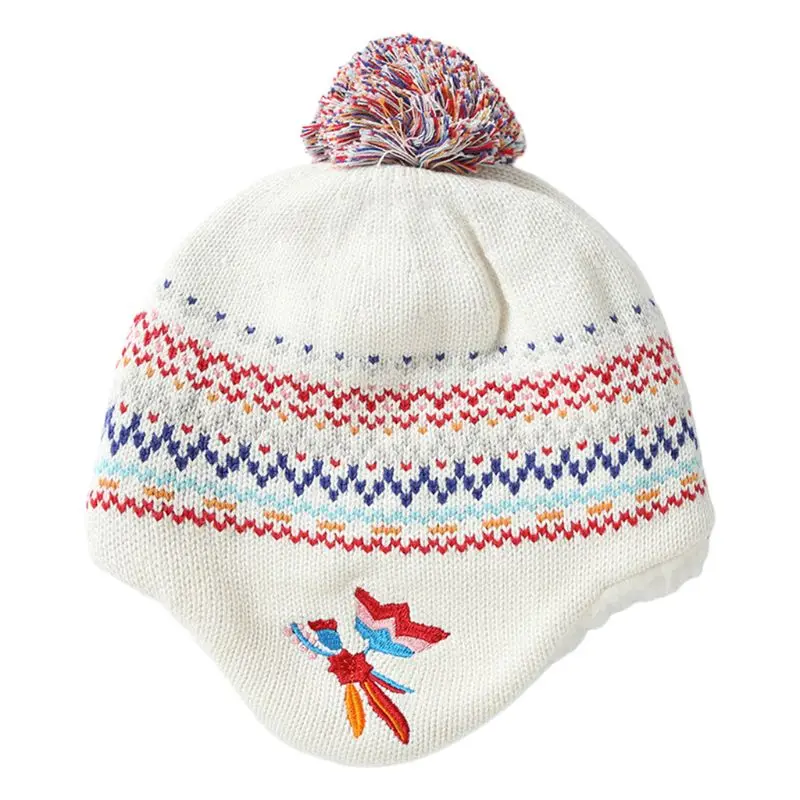 Зимняя теплая плюшевая шапка-ушанка с помпоном и вышивкой для малышей - Цвет: 6EE501478-S