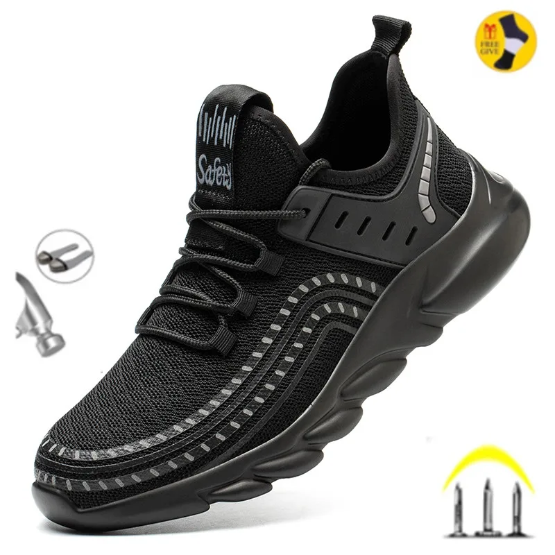 

Plus Size 36-50 Indestructible Man Safety Shoes Light Work Sneakers Breathable Shoes Men Steel Toe Puncture Mesh Safety Boots