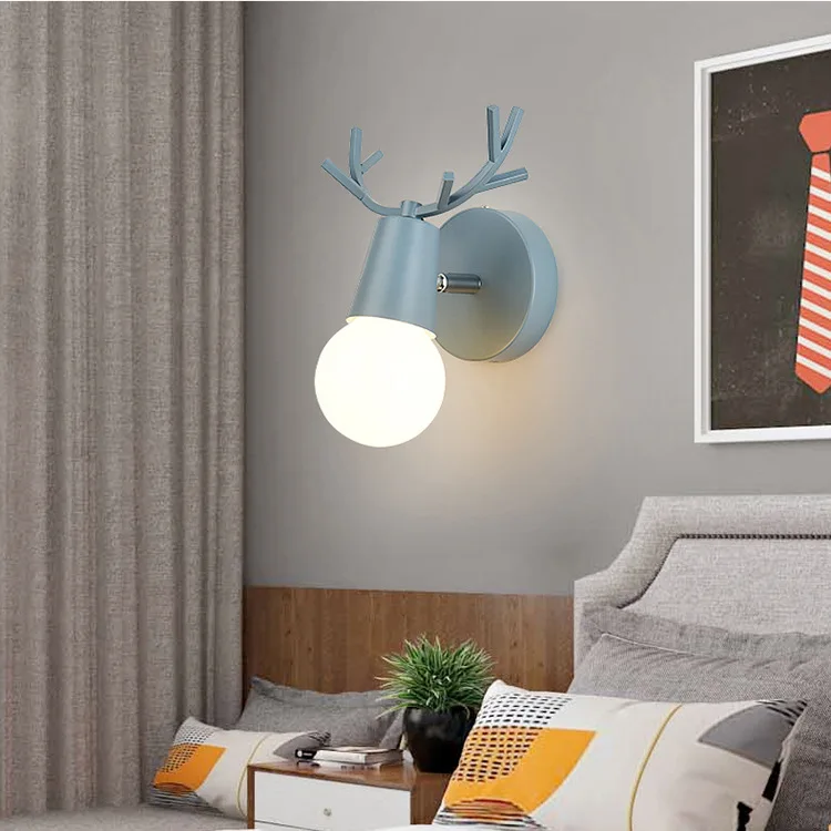 Креативный персональный настенный светильник в виде рога макарон, скандинавский минималистичный светильник для гостиной, спальни, прикроватный светодиодный настенный светильник в помещении - Цвет абажура: Blue