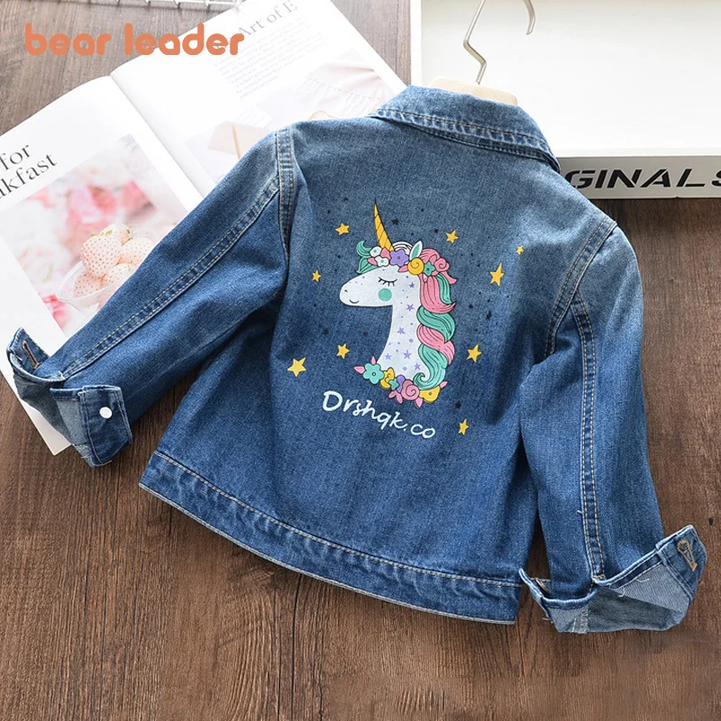 Girls Denim Clothing Coats Spring Embroidery Kids Jackets Bear Children Cartoon Leader