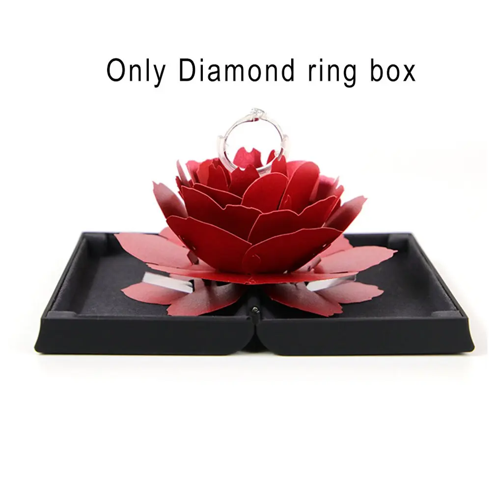 Delicated Folding Flower Ring Box Rotating Rose Ring Box Birthday Valentine's Day Wedding Jewelry Display Boxes photo