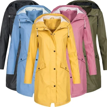 

Winter jacket Women Solid Rain Jacket Outdoor Hooded Waterproof Long Coat Overcoat Windproof Plus size long warm hooded