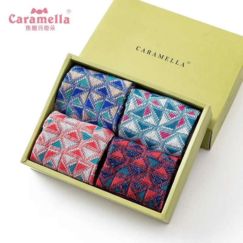 KMS новые осенние и зимние женские золотые треугольные носки 4 пары