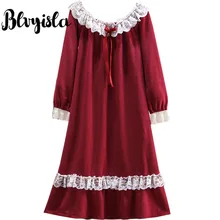 Blvyisla 5XL плюс негабаритный Красный Лолита средней длины кружева вышитые ночные рубашки сексуальные женские зимние плотные пижамы