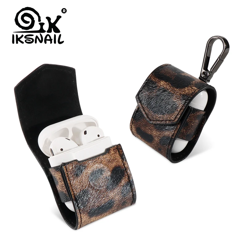 

IKSNAIL Airpods Cases For Apple Airpod 1 Strap Leather with Buttons Headphone Case Earphone leather Leopard Case Accessories
