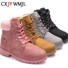 Женские ботинки; ботильоны на шнуровке; зимние ботинки; женские Зимние удобные ботинки на плоской подошве; модные теплые ботинки из искусственной кожи; Водонепроницаемая нескользящая обувь