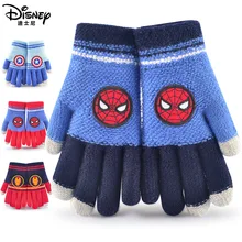 Original de los niños de Disney guantes de otoño e invierno de lana de la mitad-de dedo completo dedo caliente alumnos cinco dedo chico Spider-man